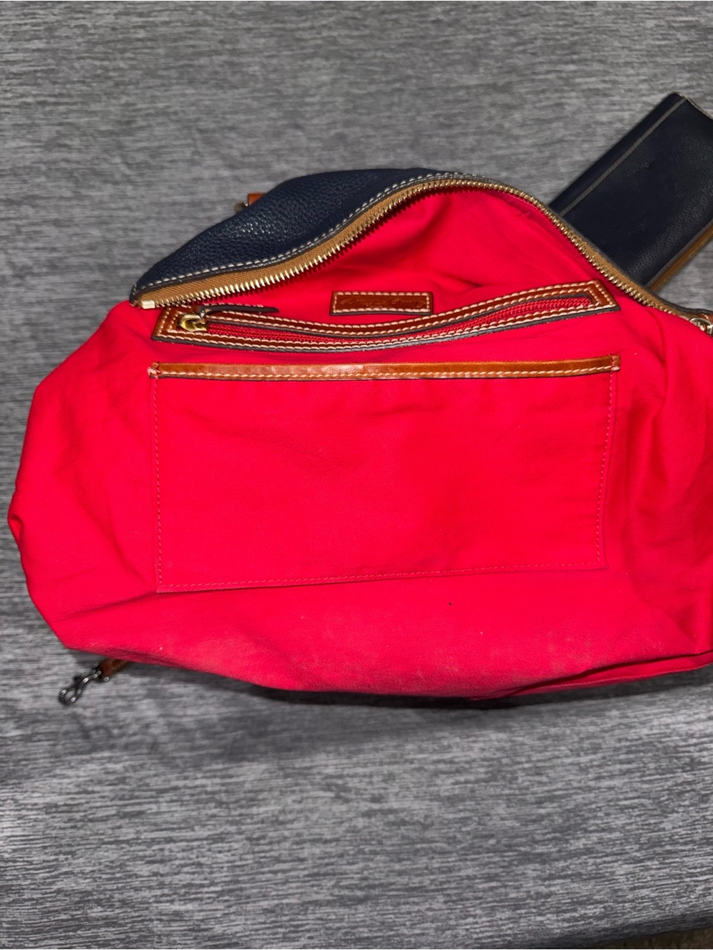 Dooney & Bourke Navy and Tan Leather Satchel INCLUDING matching wallet - Picture 8 of 12